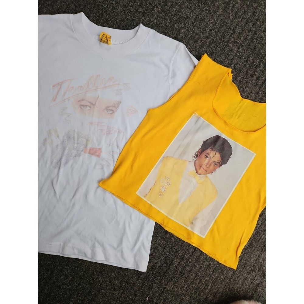 2 Vintage Michael Jackson T-Shirts THRILLER Youth Med Original 80s Single Stitch